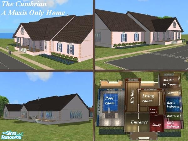 Sims 2 — The Cumbrian - Unfurnished by bookasaurus — Maxis only house with sunken indoor pool on 5x3 lot for $54,600. 3