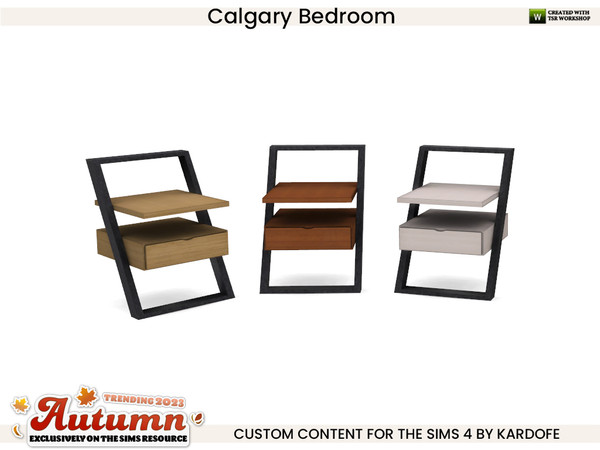 Sims 4 — Calgary Bedroom EndTable by kardofe — Industrial style bedroom, with autumn-inspired textiles, which create a