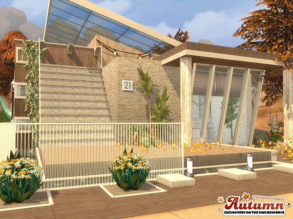 Sims 4 — Autumn Crisp by Suzz86 — Modern Home featuring kitchen,breakfast bar, and livingroom. 1 Bedroom