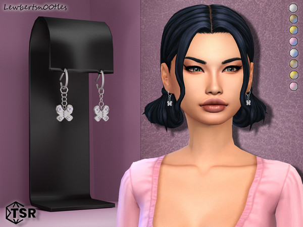 Sims 4 — Genevieve Earrings by Lewbertsn00tles — Dangling butterfly earrings. New Mesh