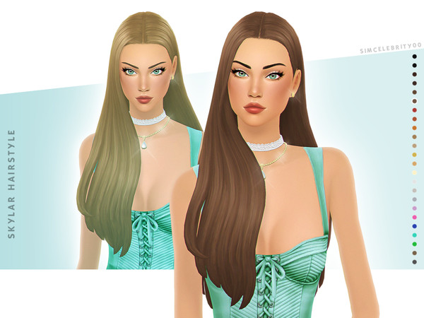 Sims 4 — [SC00]SkylarHairstyleV1.package by simcelebrity00 — A set of long straight hairstyles with hair in front that