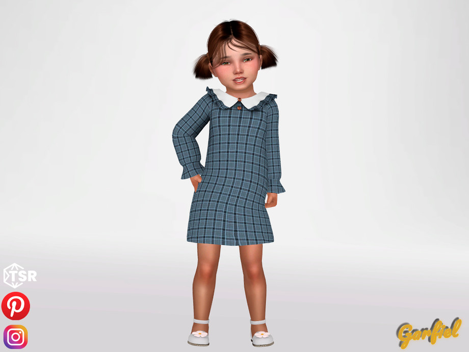 The Sims Resource - Aniela - Plaid dress with ruffles on the collar