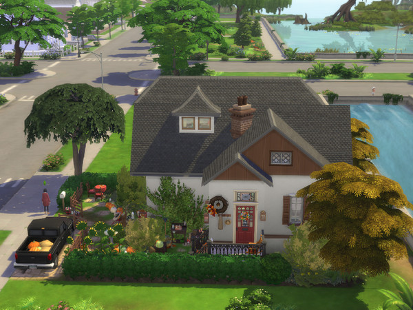 Sims 4 — Autumn Cottage no cc by sgK452 — Charming little cottage for a couple and a child, Halloween decorated,