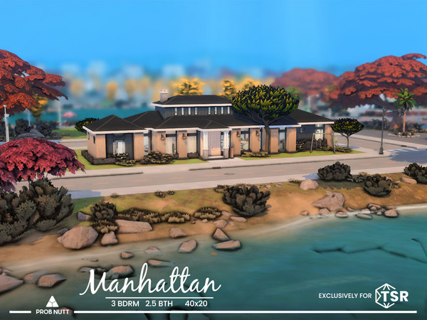 Sims 4 — Manhattan by ProbNutt — This sprawling home features a contemporary exterior with its low-pitched roof and