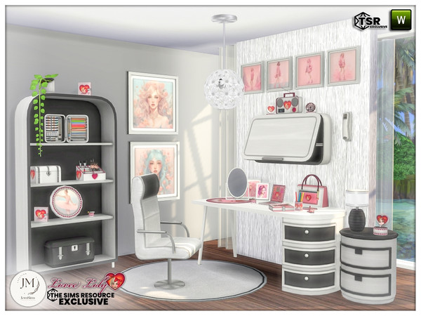 Sims 4 — lovee loly corner desk chair by jomsims — Transform your space with the Lovee Loly Girly set. end table, ceiling
