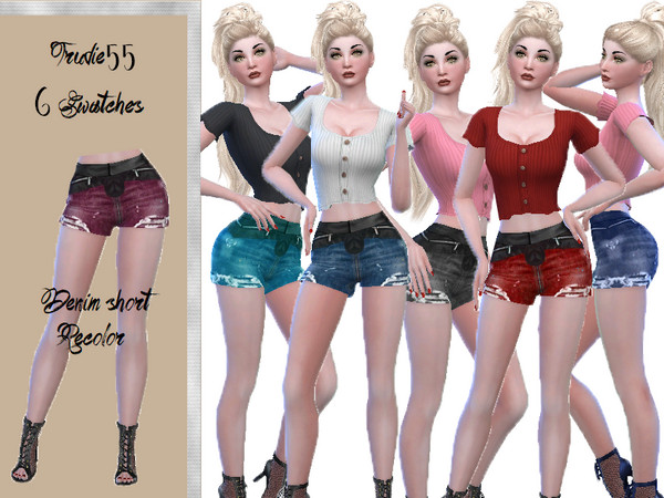 Sims 4 — Denim short recolor by TrudieOpp — Denim short recolor in 6 colors