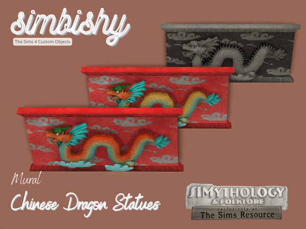 Sims 4 — [SIMBISHY] SIMythology Chinese Dragon Mural by simbishy — A stone pillar with a Chinese mythological dragon
