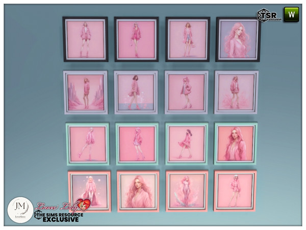 Sims 4 — lovee loly corner wall paintings x4 by jomsims — Create an enchanting girly space with the Lovee Loly Girly set,
