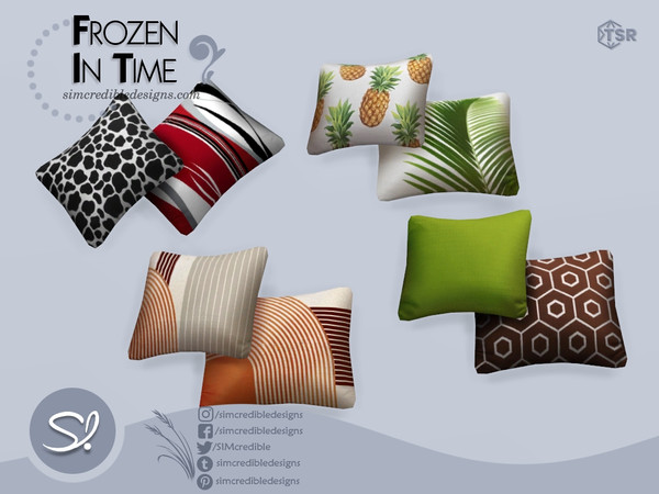 Sims 4 — Frozen in Time Cushions by SIMcredible! — This set is inspired by the retro living rooms we find out looking on