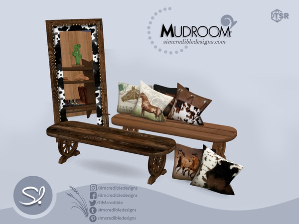 Sims 4 — Mudroom cushions by SIMcredible! — Still on the ranch vibe, we are bringing to your sims the Mudroom. This set