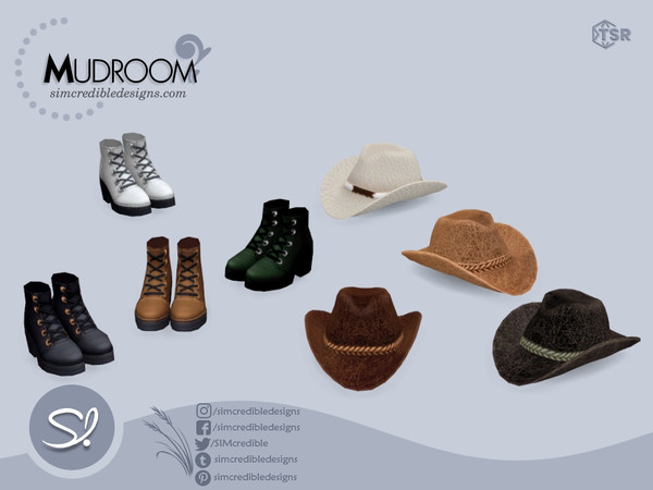Sims 4 — Mudroom Hat 2 - Cowgirl by SIMcredible! — The second part of our Ranch Mudroom has 10 decorative items. These