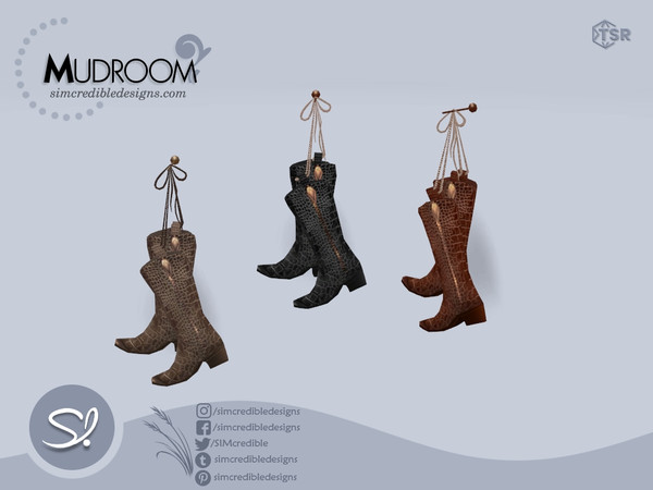 Sims 4 — Mudroom Wall Hanging cowboy Boots by SIMcredible! — The second part of our Ranch Mudroom has 10 decorative