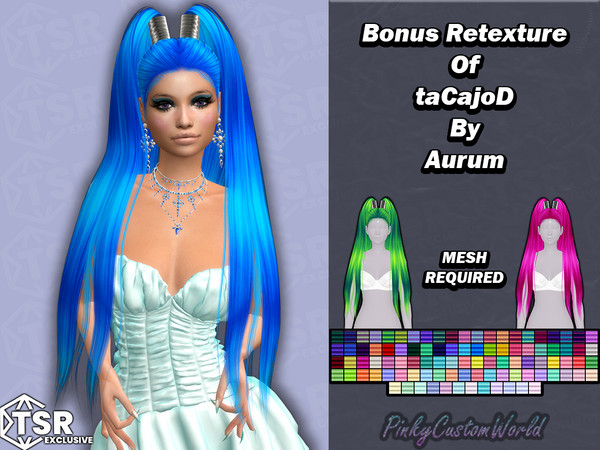 Sims 4 — Bonus Retexture of taCajoD hair by Aurum by PinkyCustomWorld — Beautiful long hair with high pigtails and cute