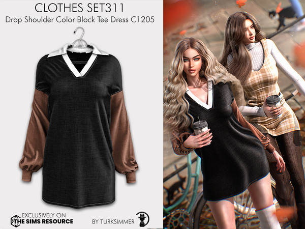 Sims 4 — Clothes SET311 - Drop Shoulder Color Block Tee Dress C1205 by Daph's — 10 Swatches