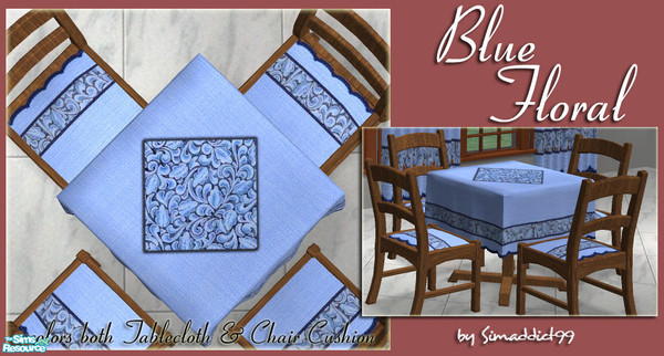 Sims 2 — Restaurant Tables - Blue Floral by Simaddict99 — This will recolor both the tablecloth and matching chair