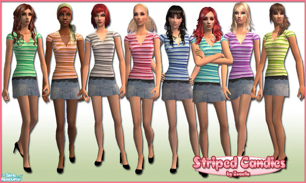 Sims 2 — Striped Candies by zvaella — Complete outfit for women sims. Need great mesh by Liana Sims 2 : Mesh 031, in
