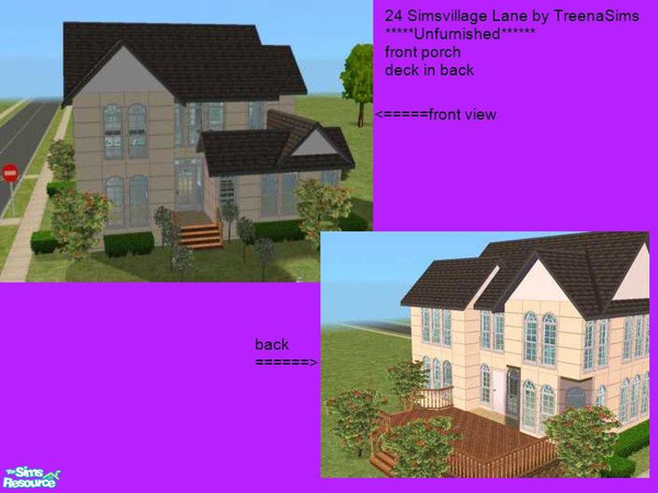 Sims 2 — 24 Simsvillage Lane by treenasims — ****Unfurnished****2 story home with backyard deck and front porch.