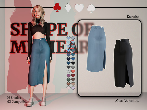 Sims 4 — Karube Skirt by MissValentine142 — Denim Skirt with slit