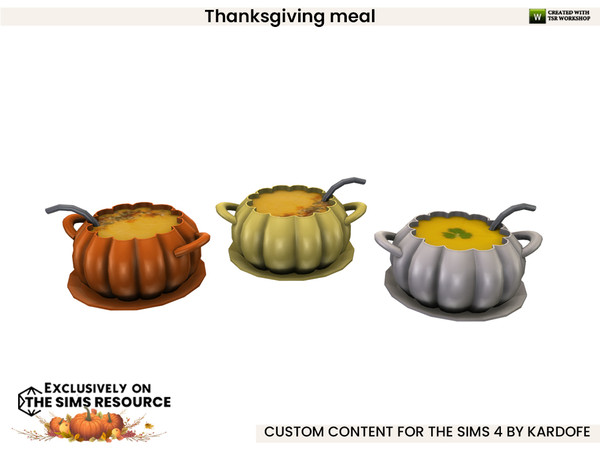 Sims 4 — kardofe_Thanksgiving meal_Pumpkin soup by kardofe — Beautiful decorations for a Thanksgiving table setting