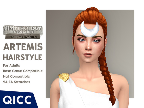 Sims 4 — [QICC]SIMythology_&_Folklore_Artemis_Hair_Accessory.package by qicc — A braided ponytail inspired by