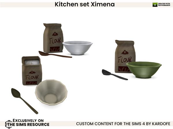 Sims 4 — kardofe_Kitchen set Ximena_Flour and bowl by kardofe — Kitchen mess, a bit of everything, a tea set, saucepan,