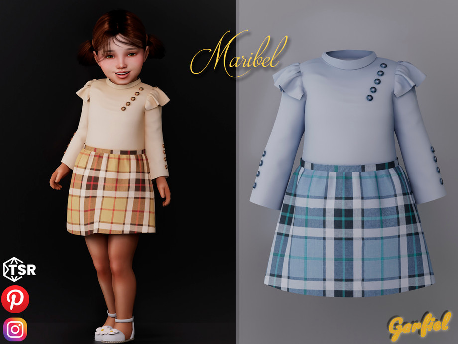 The Sims Resource - Maribel - Plaid dress with ruffles and buttons