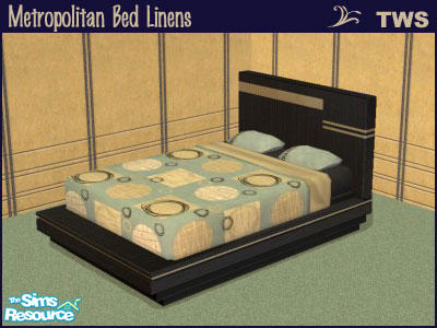 Sims 2 — Metropolitan Bed Linens by wildstar24 — Abstract circles and squares in soft gold and light teal bed linens for