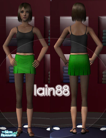 Sims 2 — Green Skirt W/ Leggings by Lain88 — A green skirt with a pair of leggings underneath.