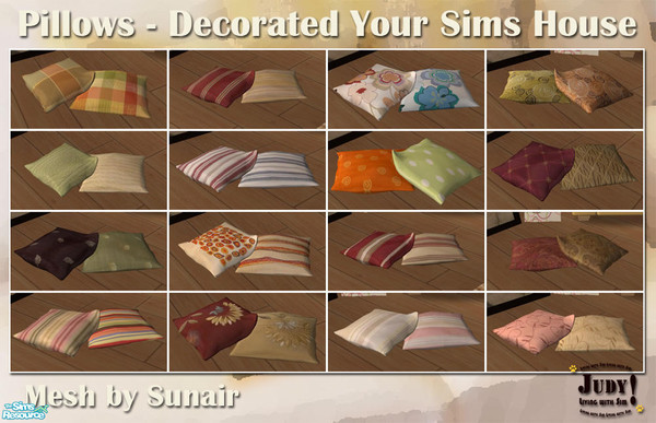 Sims 2 — Judy Decorated Pillow Recolor Set by judyhugsnoopy — More pillows to decorate your sims house ;D. Recolor of