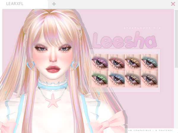 Sims 4 — Leesha Eyeshadow N10 by Learxfl — 8 swatches , HQ and BGC . Standalone item with thumbnail.