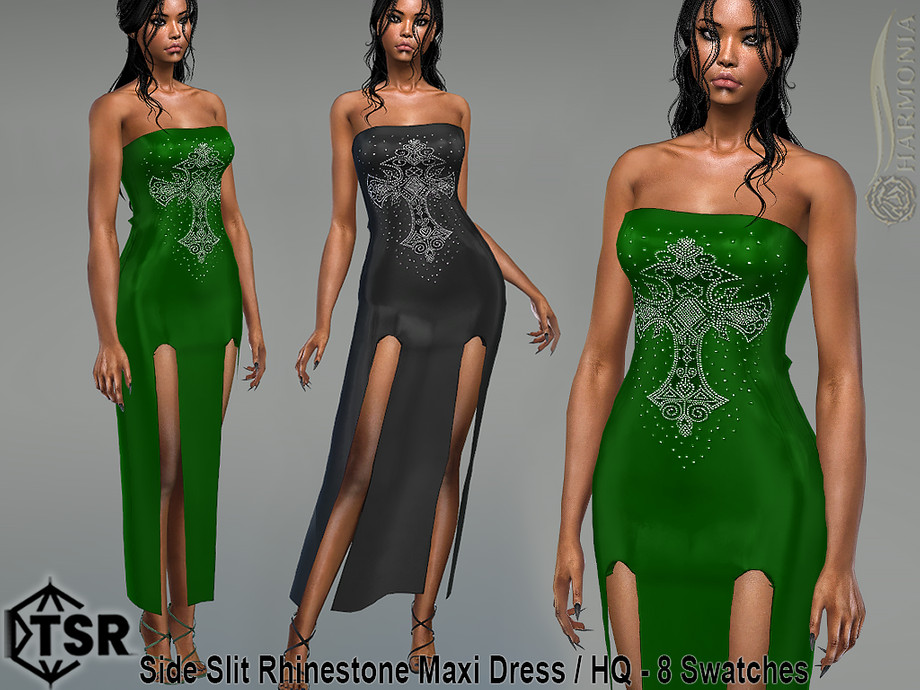 Harmonia's Side Slit Rhinestone Maxi Dress