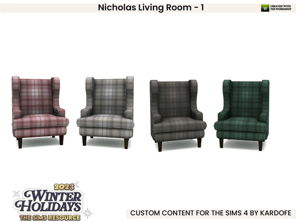 Sims 4 — Nicholas Living Room_LivingChair by kardofe — First part of a living room, decorated for Christmas, in this one