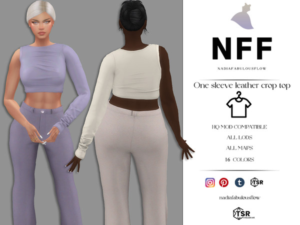 The Sims Resource - One sleeve leather crop top