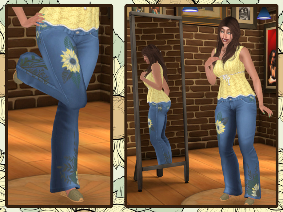 The Sims Resource Sunflower Chalk Design Bootcut Jeans