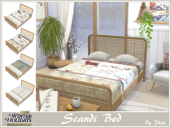Sims 4 — Scandi Bed by philo — This set made up of 10 objects was designed to give your winter bedrooms a cozy and