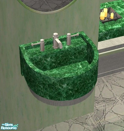 Sims 2 — Avalon Bathroom -  Sink by Riverwillows — Lovely white wood and green marble bathroom with red and gold accents.