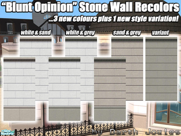 Sims 2 — Blunt Opinion Stone Wall Recolours by Darth_Joules — I needed some colour variations of the grey "Blunt