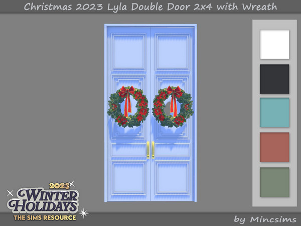 Sims 4 — Christmas 2023 Lyla Double Door 2x4 with Wreath by Mincsims — The set consists of a version with and without a