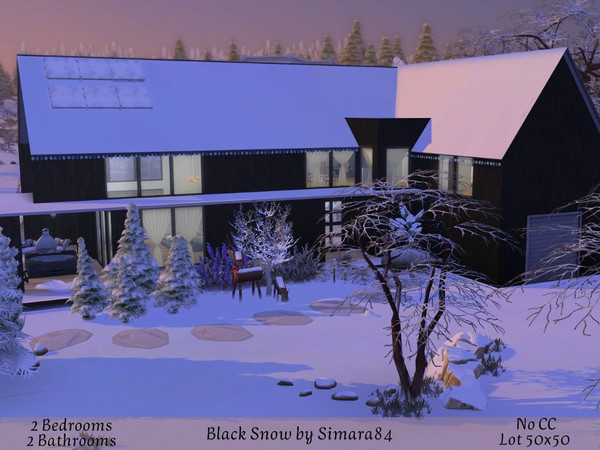 Sims 4 — Black Snow by Simara84 — Modern Black House with 2 Bathrooms and 2 Bedrooms on a 50x50 Lot in Willow Creek.