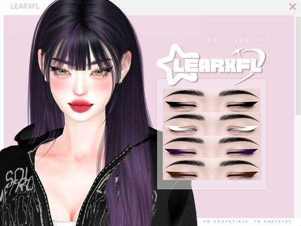 Sims 4 — [Learxfl] Eyeliner N15 HQ by Learxfl — Eyeliner N15 , 10 swatches , HQ and BGC . Standalone item with thumbnail.