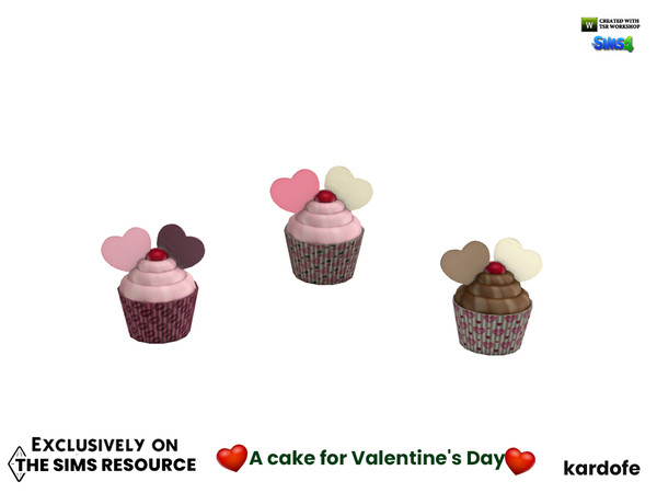 Sims 4 — kardofe_A cake for Valentines Day_Cupcakes by kardofe — Cute muffin decorated with two little hearts, in three