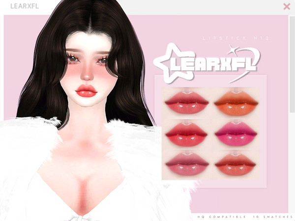 Sims 4 — [Learxfl] Lipstick N12 HQ by Learxfl — Lipstick N12 , 10 swatches , HQ and BGC . Standalone item with thumbnail.