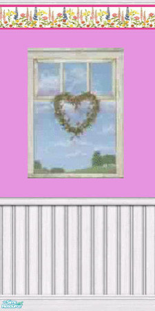 Sims 2 — Violet Blossom Window Heart by darci321 — The simplicity of the wicker heart on a white window accenting the