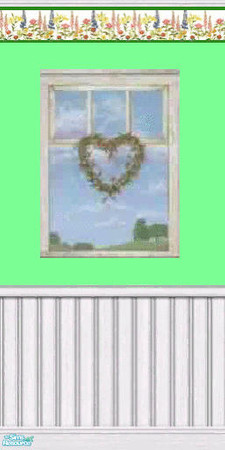 Sims 2 — Green Blossom Window Heart by darci321 — The simplicity of the wicker heart on a white window accenting the
