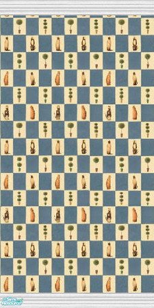 Sims 2 — PT Blue Checked Cat Wall by Primetime024 — Blue checked wallpaper with cat motif.