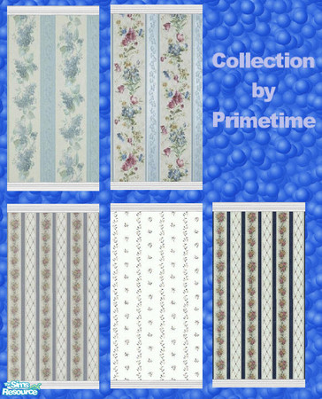 Sims 2 — PT Blue Floral Striped Walls by Primetime024 — This collection contains 5 perfectly seamless striped and floral
