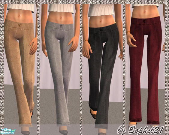 Sims 2 — SO_Collection_106 by Sophel21 — set of 4 bootcut pants. works also for young adults. ***REQ. "Waisted Pants