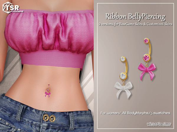 Sims 4 — (Wisteria) Ribbon_BellyButton_Piercing A (for BaseGame Skins).package by WisteriaSims — This Set Includes 2