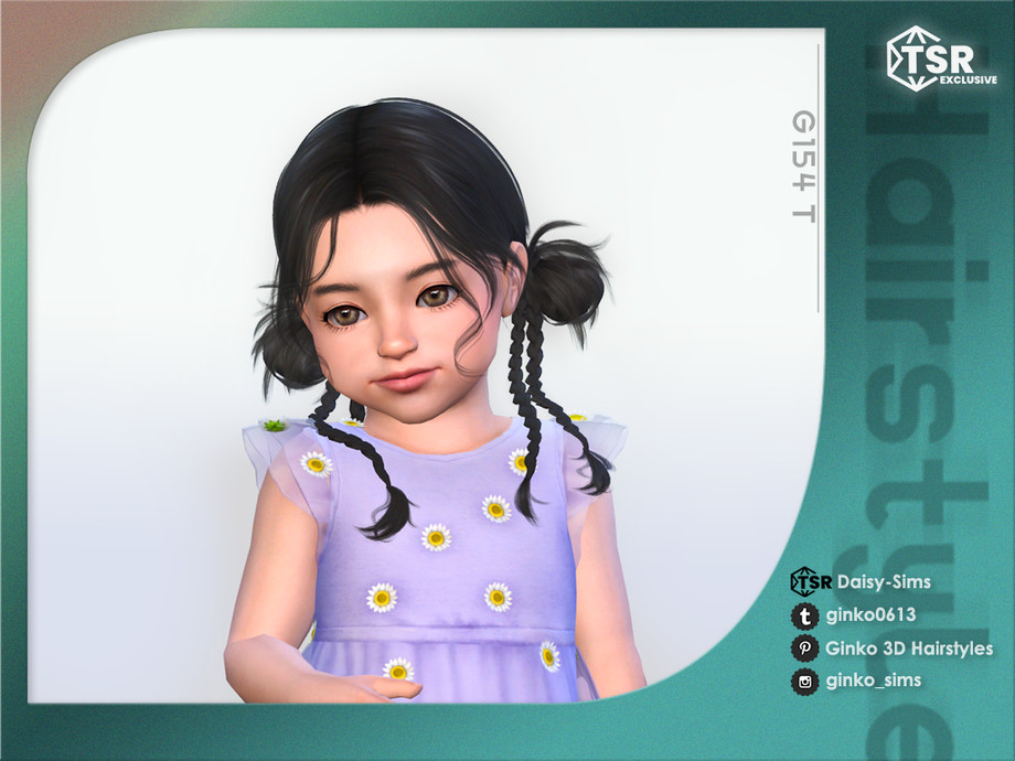 The Sims Resource - Y2K Hairstyle with Buns and Braids for Toddlers - G154