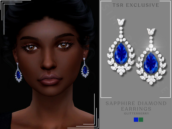 The Sims Resource - Sapphire Diamond Earrings